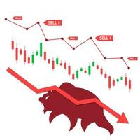 trend ribassista o ribassista del mercato azionario, borsa commerciale, grafici a barre azionarie sono in ribasso come un orso. vettore