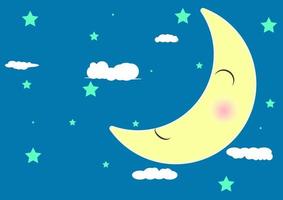 cartone animato luna con illustrazione vettoriale cielo e nuvola