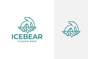 semplice e minimale orso polare e iceberg logo vettoriale design in stile contorno line art