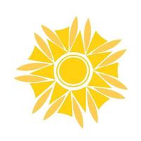 illustrazione piatta vettoriale semplice sole giallo con forma rotonda al centro, immagine estiva carina per realizzare carte, decorazioni, concetto di vacanza e design per vacanze ed estate per bambini