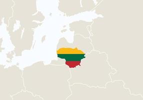 europa con mappa della lituania evidenziata. vettore