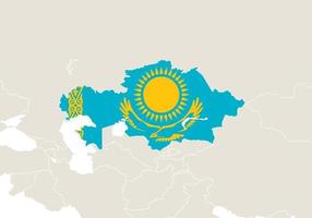 asia con mappa del kazakistan evidenziata. vettore