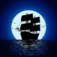 barca a vela nell'illustrazione al chiaro di luna vettore