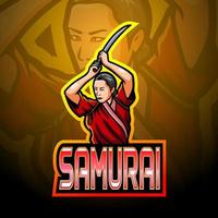 mascotte del logo esport della ragazza del samurai vettore