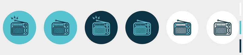 set di icone per il disegno della linea vintage della radio. isolato su bianco, blu e verde vettore
