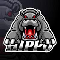 design della mascotte del logo ippopotamo esport vettore