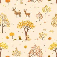 foresta in autunno con simpatici animali senza cuciture, per decorativi, prodotti per bambini, moda, tessuti, tessuti, carta da parati e tutte le stampe vettore