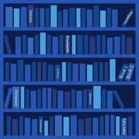 un sacco di libri sugli scaffali in ombre blu. illustrazione vettoriale. vettore