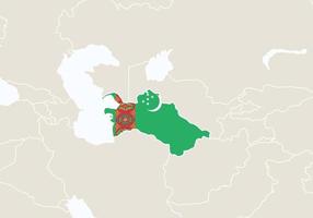 asia con mappa del turkmenistan evidenziata. vettore