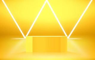 vetrina esagonale dorata con luce al neon. illustrazione vettoriale 3d con spazio di copia