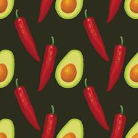 peperoncino rosso e avocado seamless pattern art design vettore