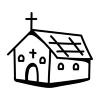 una casa di nozze cristiana, disegno dell'icona di doodle della chiesa vettore