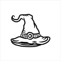 icona della linea di halloween del cappello della strega in bianco e nero vettore
