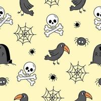 modello senza cuciture con elementi per halloween. oggetti mistici spaventosi. gatti, zucche, fantasmi, pozione. illustrazione in stile scarabocchio vettore