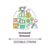 icona del concetto di domanda aumentata. servizio per aziende commerciali. illustrazione della linea sottile dell'idea astratta delle tendenze della macro economia. disegno di contorno isolato. tratto modificabile. vettore