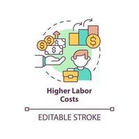 icona del concetto di costi di manodopera più elevati. salari e benefici per i lavoratori. illustrazione della linea sottile dell'idea astratta delle tendenze della macro economia. disegno di contorno isolato. tratto modificabile. vettore