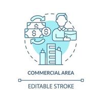 icona del concetto turchese dell'area commerciale. tipo di illustrazione di linea sottile di idea astratta di uso del suolo. Edifici commerciali. disegno di contorno isolato. tratto modificabile. vettore