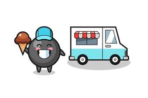 fumetto della mascotte del simbolo del punto con il camion dei gelati vettore