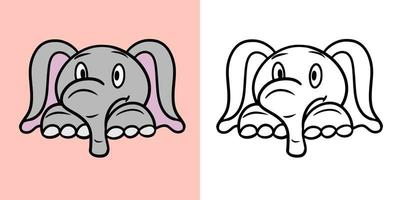 una serie di simpatiche illustrazioni per libri da colorare, un elefante in stile cartone animato, illustrazione vettoriale