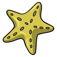 stella marina tropicale gialla, illustrazione vettoriale in stile cartone animato su sfondo bianco