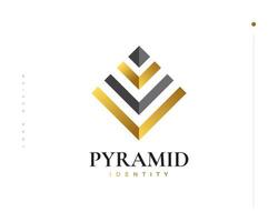 design del logo della piramide nero e oro. logo triangolo di lusso astratto vettore