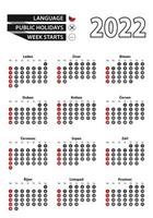 calendario ceco 2022 con numeri in cerchio, la settimana inizia di domenica. 2022 con bandiera della repubblica ceca vettore