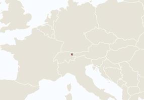 Europa con mappa del Liechtenstein evidenziata.