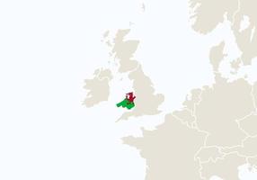 Europa con mappa del Galles evidenziata. vettore