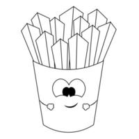 patatine fritte simpatico cartone animato. disegna l'illustrazione in bianco e nero vettore
