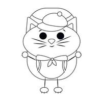simpatico cartone animato gatto turista. disegna l'illustrazione in bianco e nero vettore
