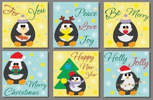 impostare la cartolina di auguri di Natale con il personaggio pinguino vettore