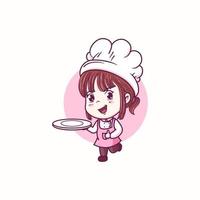 carino chef ragazza sorridente cartone animato art vettore