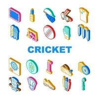 le icone degli accessori del gioco di cricket sport impostano il vettore