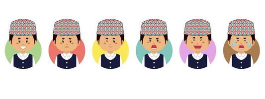 avatar nepalese con varie espressioni vettore
