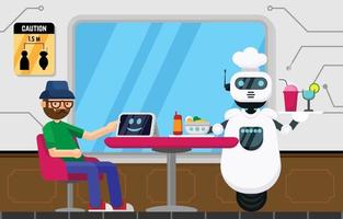 robot che serve umano in un concetto di ristorante vettore
