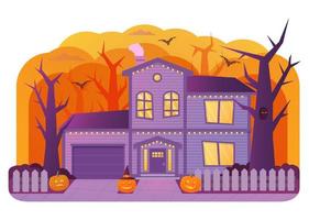 casa di halloween. vecchia lapide del cimitero. horror story.night banner.flat illustrazione vettoriale. vettore