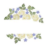 acquerello rosa bianca e plumbago bouquet di fiori ghirlanda cornice banner sfondo vettore