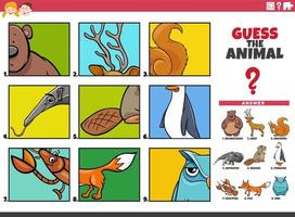 indovina il compito educativo dei personaggi degli animali dei cartoni animati per i bambini vettore