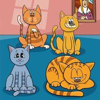 gruppo di personaggi animali di gatti e gattini dei cartoni animati vettore