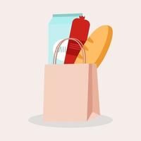 un sacchetto di carta di cibo. acquisto online di cibo su Internet. mercato locale e negozio di alimentari. fare la spesa online. servizi di consegna cibo. design di banner vettoriali disegnati a mano alla moda.