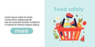 banner web per la giornata internazionale della sicurezza alimentare. concetto di illustrazione vettoriale piatto di sicurezza alimentare sana per banner, sito Web, modello di pagina di destinazione, pubblicità e volantino