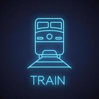 icona della luce al neon del treno. veicolo di trasporto ferroviario. segno luminoso. illustrazione vettoriale isolato