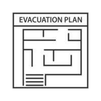 icona lineare del piano di evacuazione. illustrazione al tratto sottile. piano antincendio. simbolo di contorno. disegno di contorno isolato vettoriale