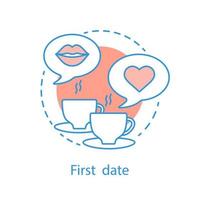 icona del concetto di prima data. illustrazione al tratto sottile dell'idea di relazioni romantiche. data del caffè. disegno di contorno isolato vettoriale