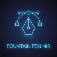 icona della luce al neon del pennino della penna stilografica. segno luminoso di disegno. strumento penna per computer. illustrazione vettoriale isolato