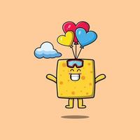 formaggio simpatico cartone animato è paracadutismo con palloncino vettore
