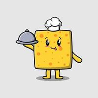 simpatico cartone animato chef formaggio che serve cibo sul vassoio vettore
