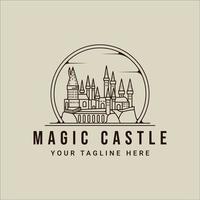 disegno grafico dell'icona del modello di illustrazione vettoriale del logo dell'arte della linea del castello magico. segno di edificio storico o stampa simbolo per t-shirt di abbigliamento con badge