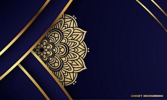 sfondo di lusso, design della linea di ornamenti mandala color oro, isolato su sfondo blu scuro, partecipazione di nozze, invito, concetto di ramadan islamico, sfondo della copertina del banner, ecc, illustrazione vettoriale