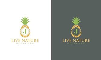icona di ananas minimalista lettera j logo design vector